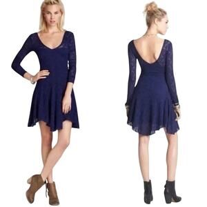 Free People FP Katya Navy Blue 3/4 Sleeve Lace Dress women’s small